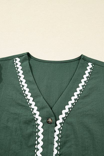 Contrast Trim Knotted 3/4 Sleeve Buttoned Dress