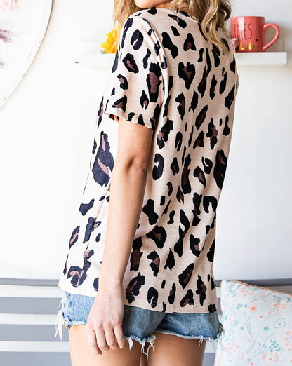 Leopard Cut-Out Short Sleeve Top