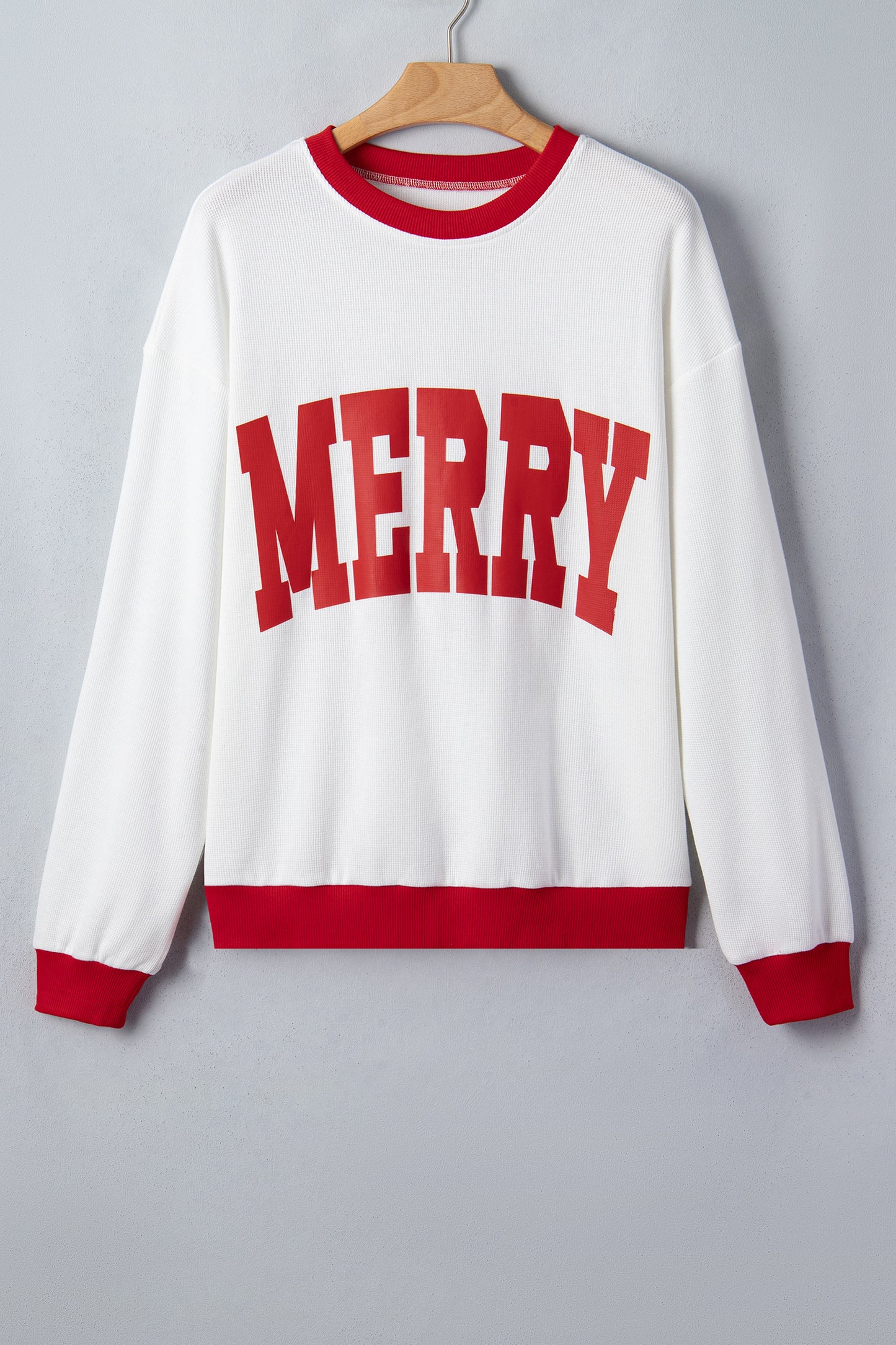 Merry Colorblock Waffle Knit Christmas Sweatshirt