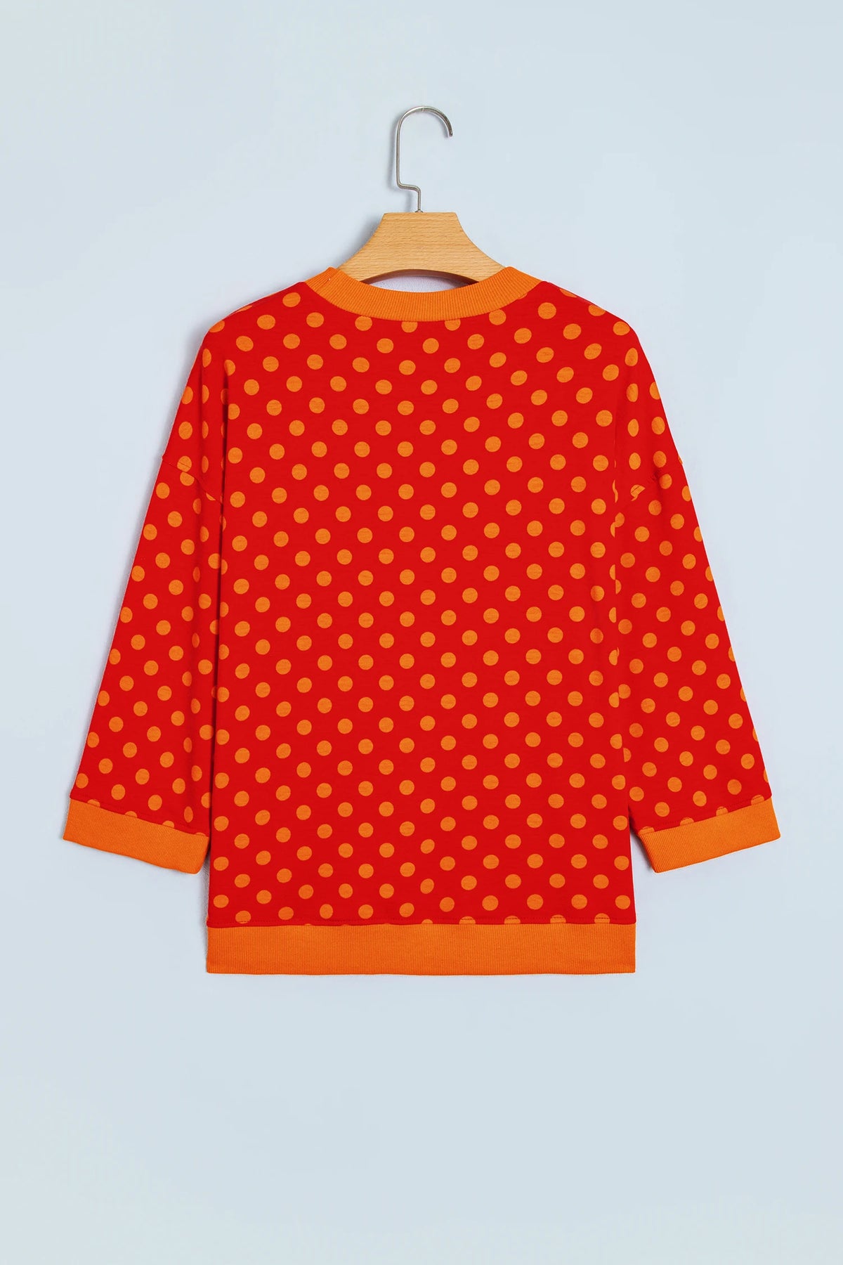 Polka Dot Contrast Trim 3/4 Sleeve Top