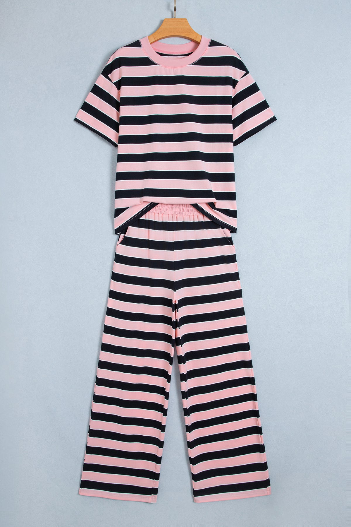 Stripe Short Sleeve Tee & Wide Leg Pants Set