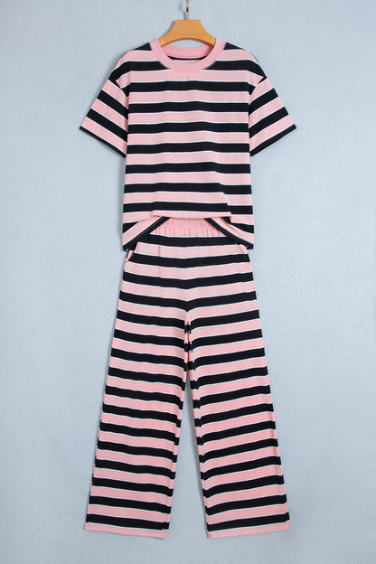 Stripe Short Sleeve Tee & Wide Leg Pants Set