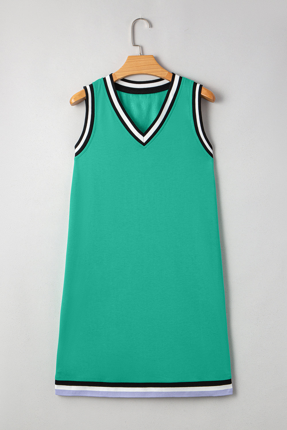 Solid Contrast Trim V-Neck Sleeveless Mini Dress