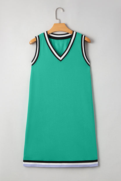 Solid Contrast Trim V-Neck Sleeveless Mini Dress
