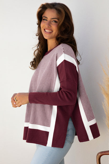 Stripe Colorblock Patchwork Dolman Sleeve Sweater