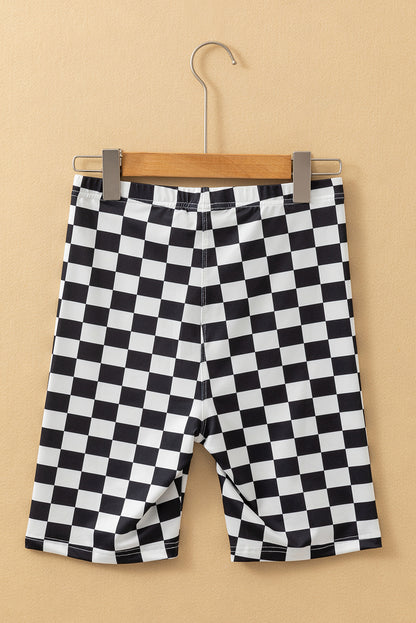 Checker High Waist Biker Shorts