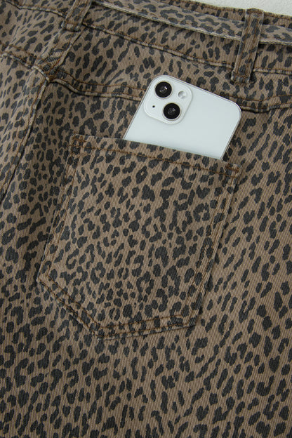 Leopard Denim Tie High Waist Shorts