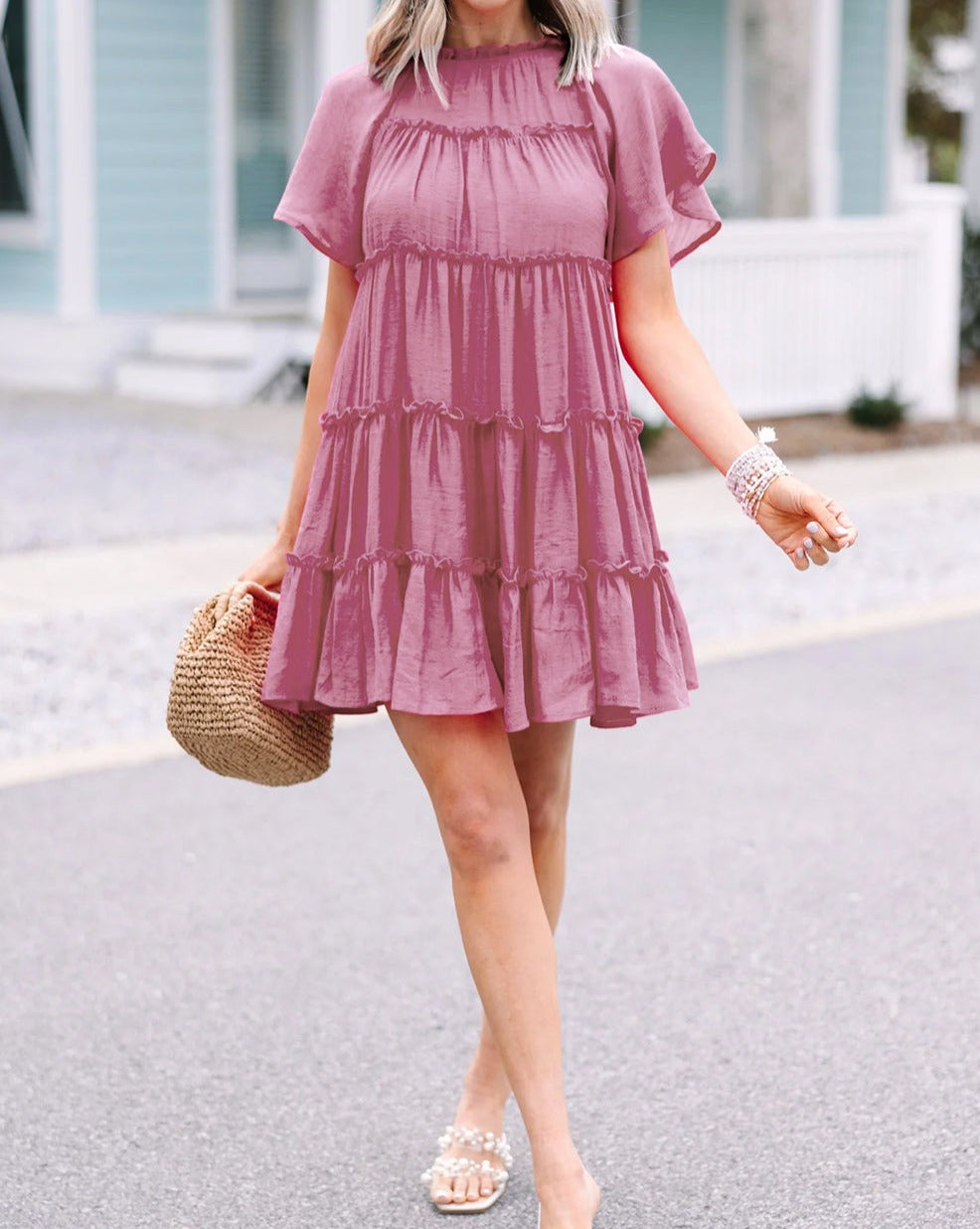 Short Sleeve Tiered Mini Dress