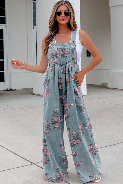 Floral Pleated High Waist Wide Leg Jumpsuit