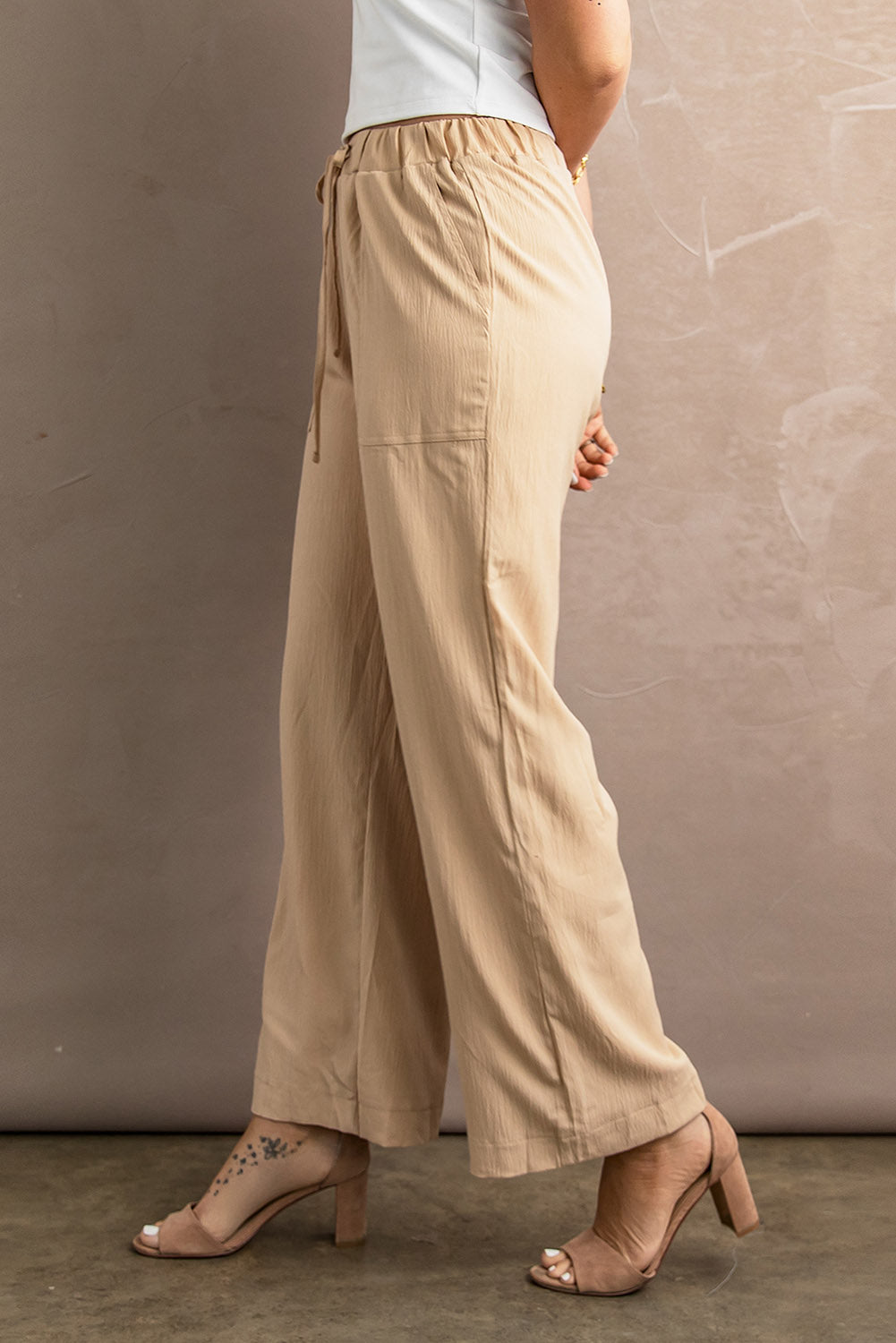 Drawstring Waist Wide Leg Pants