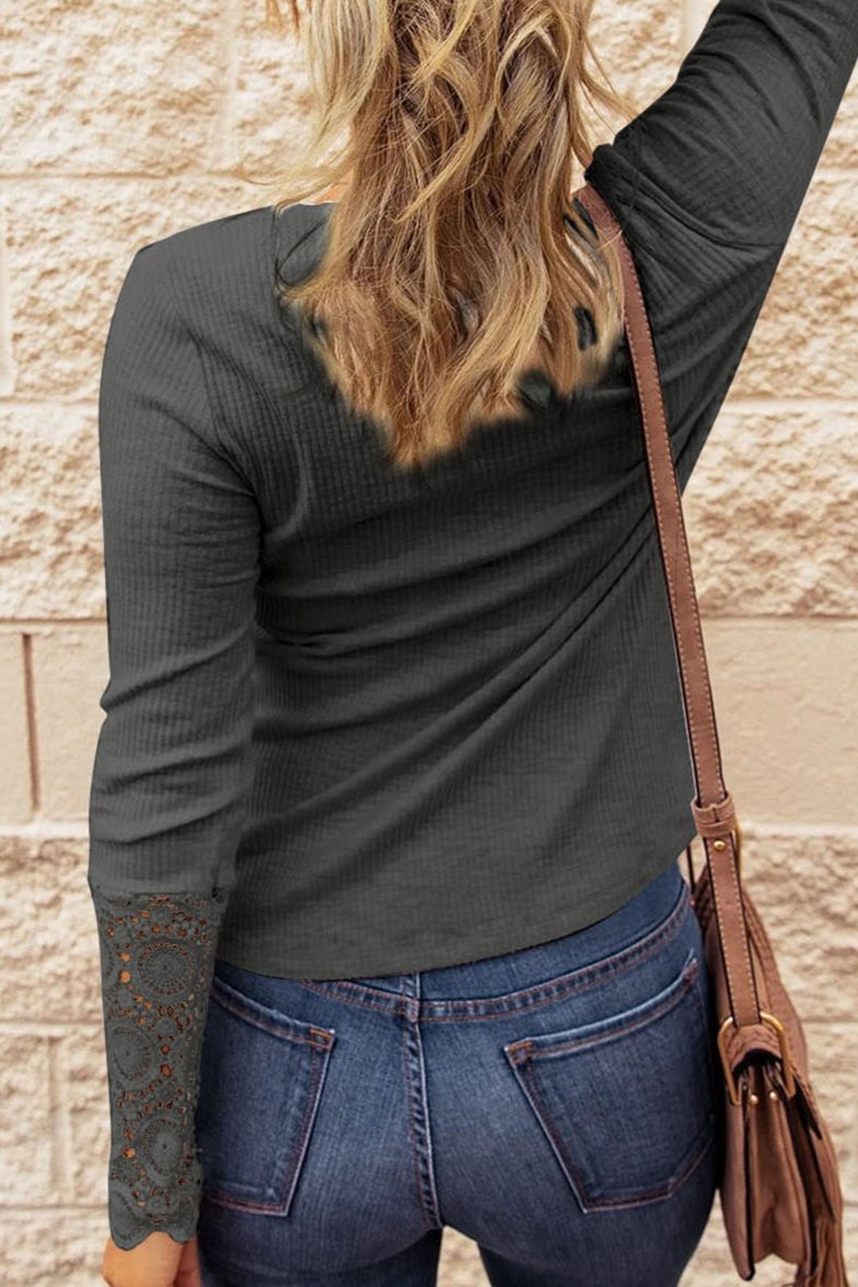 Crochet Lace Sleeve Henley Top