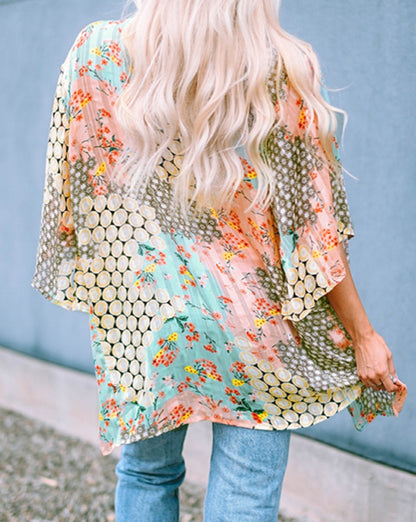 Floral Open Front Kimono Plus Size