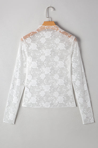 Floral Lace Sheer Mesh Long Sleeve Top