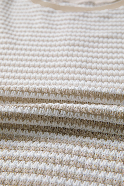 Stripe Ribbed Trim Drop Shoulder Top