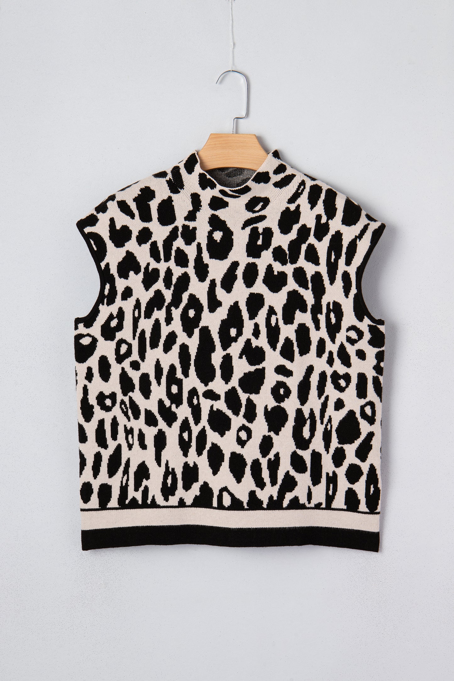 Leopard Mock Neck Short Sleeve Sweater
