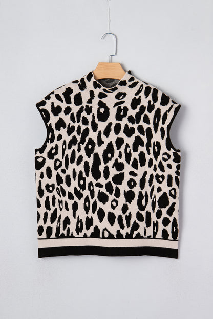 Leopard Mock Neck Short Sleeve Sweater