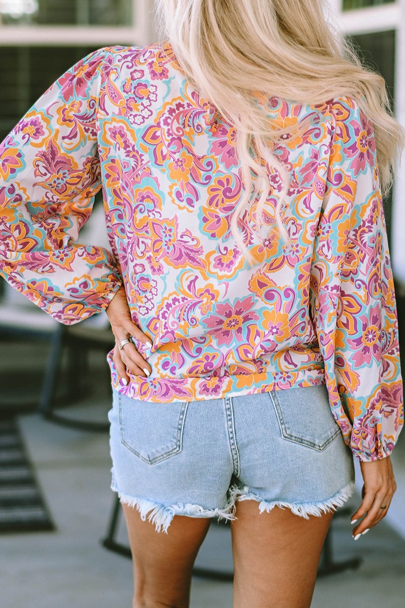 Boho Paisley Peasant Sleeve Blouse