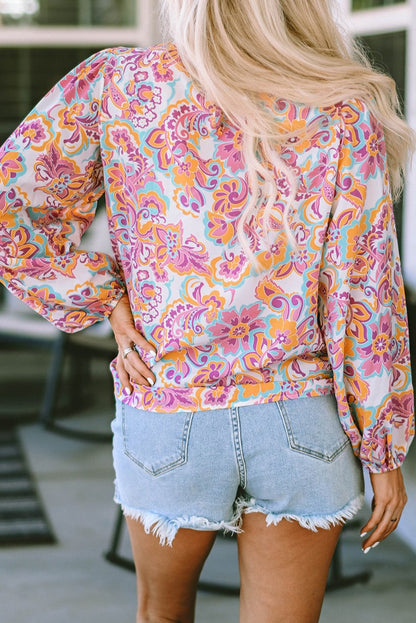 Boho Paisley Peasant Sleeve Blouse