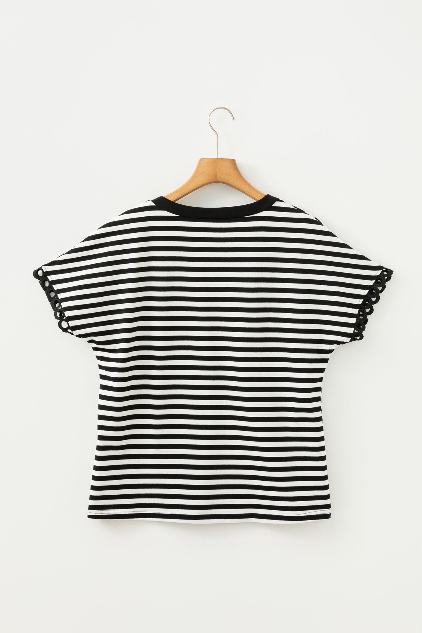 Stripe V-Neck Lace Trim Short Sleeve Tee