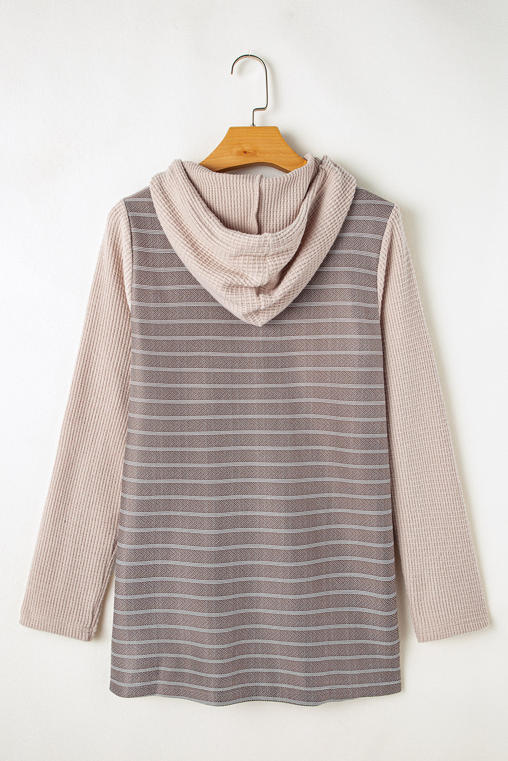 Stripe Textured Colorblock Hooded Top