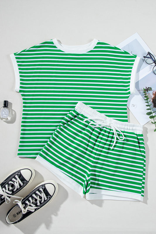 Stripe Cap Sleeve Tee and Shorts Set