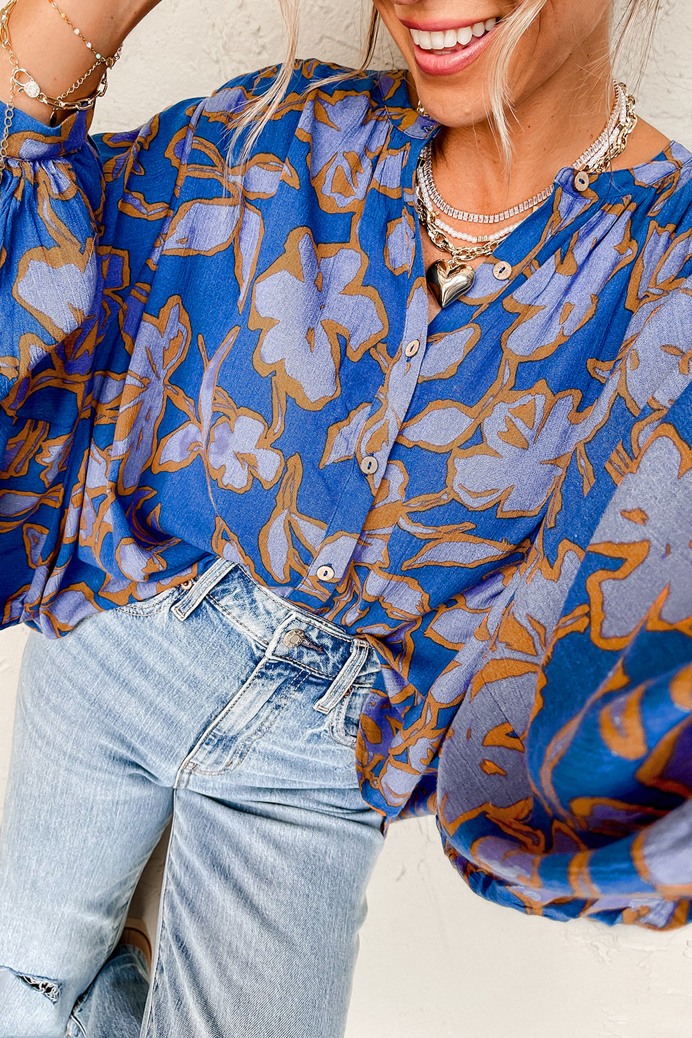 Floral Batwing Sleeve Buttoned Shirt