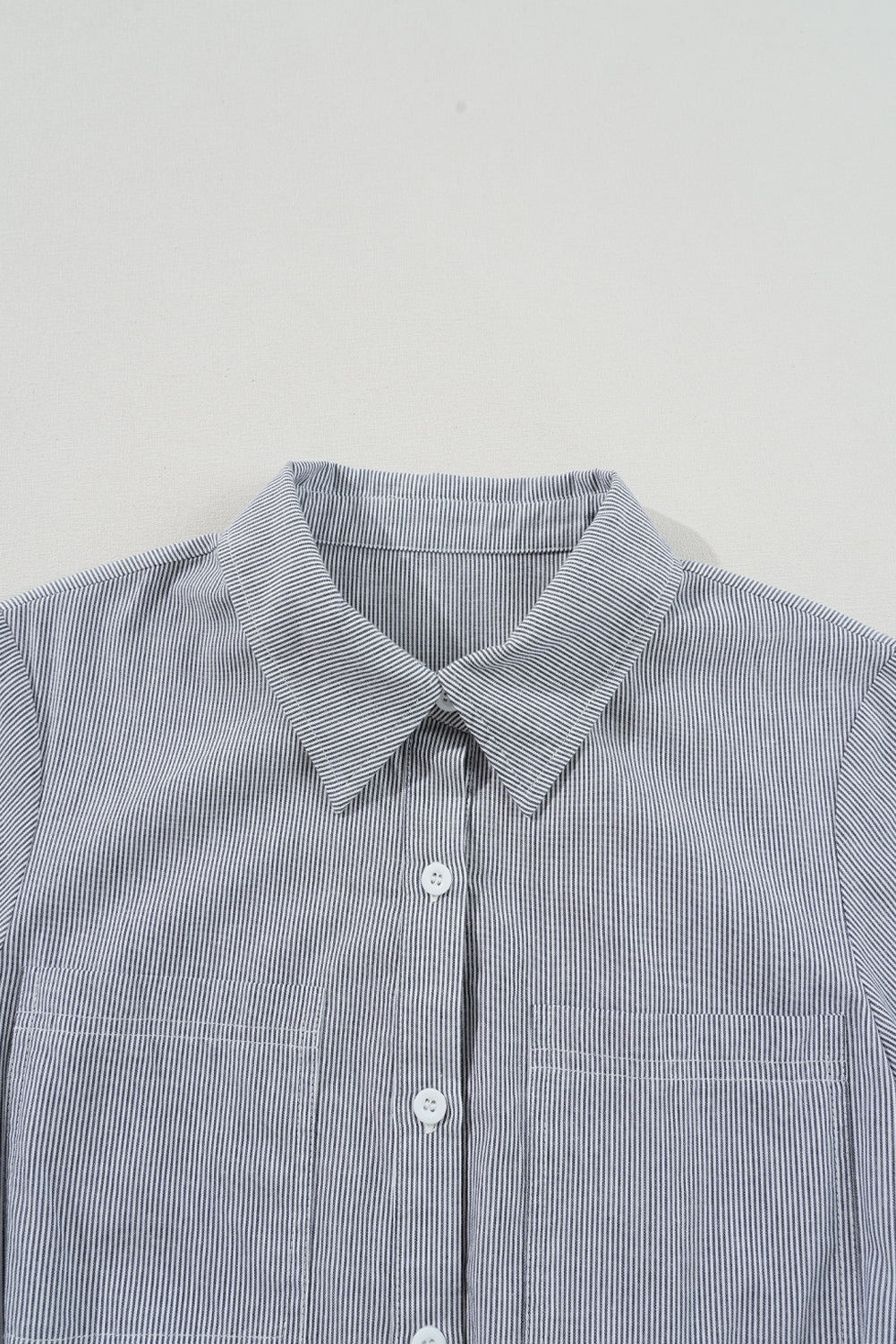 Stripe Chest Pockets Buttoned Collar Belted Romper