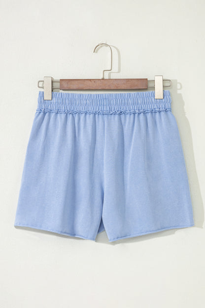Mineral Wash Drawstring Elastic Waist Raw Edge Shorts