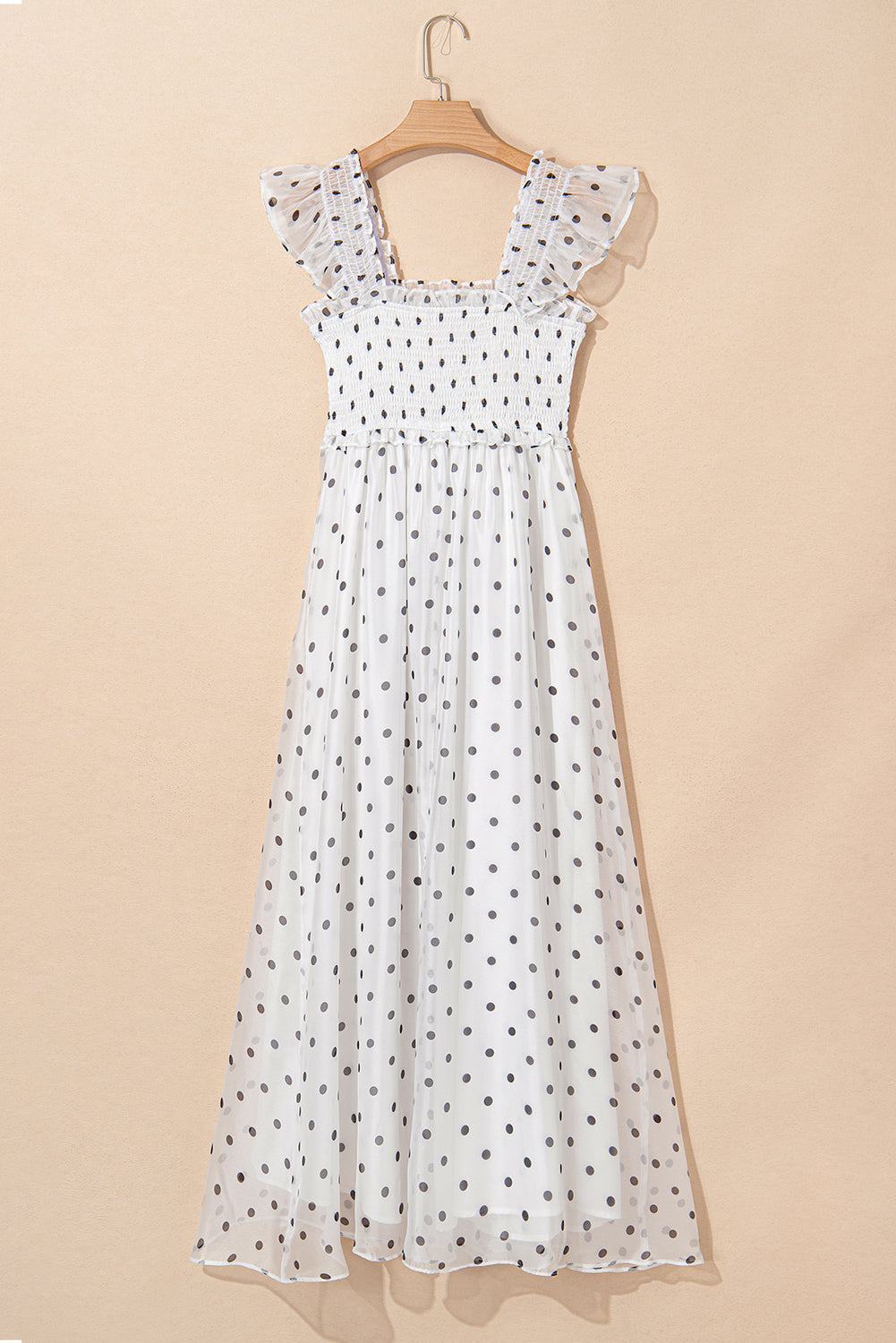Polka Dot Flutter Sleeve Smocked Maxi Dress