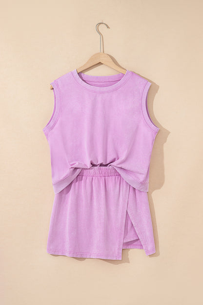 Mineral Wash Tank Top and Lined Split Skirt Set