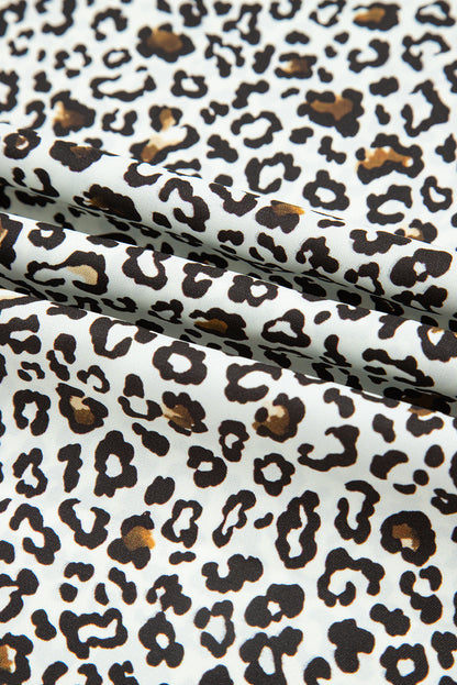 Plus Size Leopard Half-Button Collared Puff Sleeve Dress