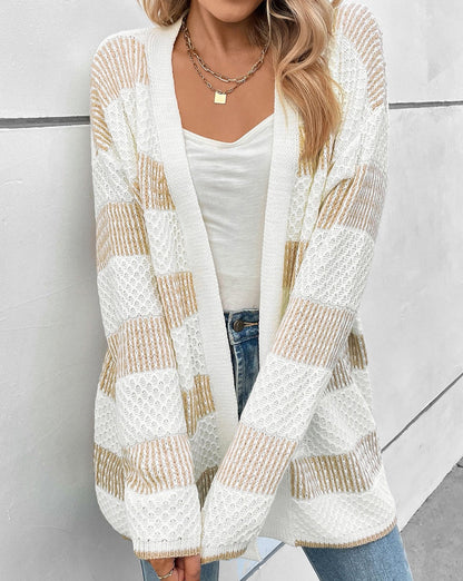 Stripe Pointelle Open Front Cardigan