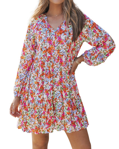 Floral Long Sleeve V-Neck Dress