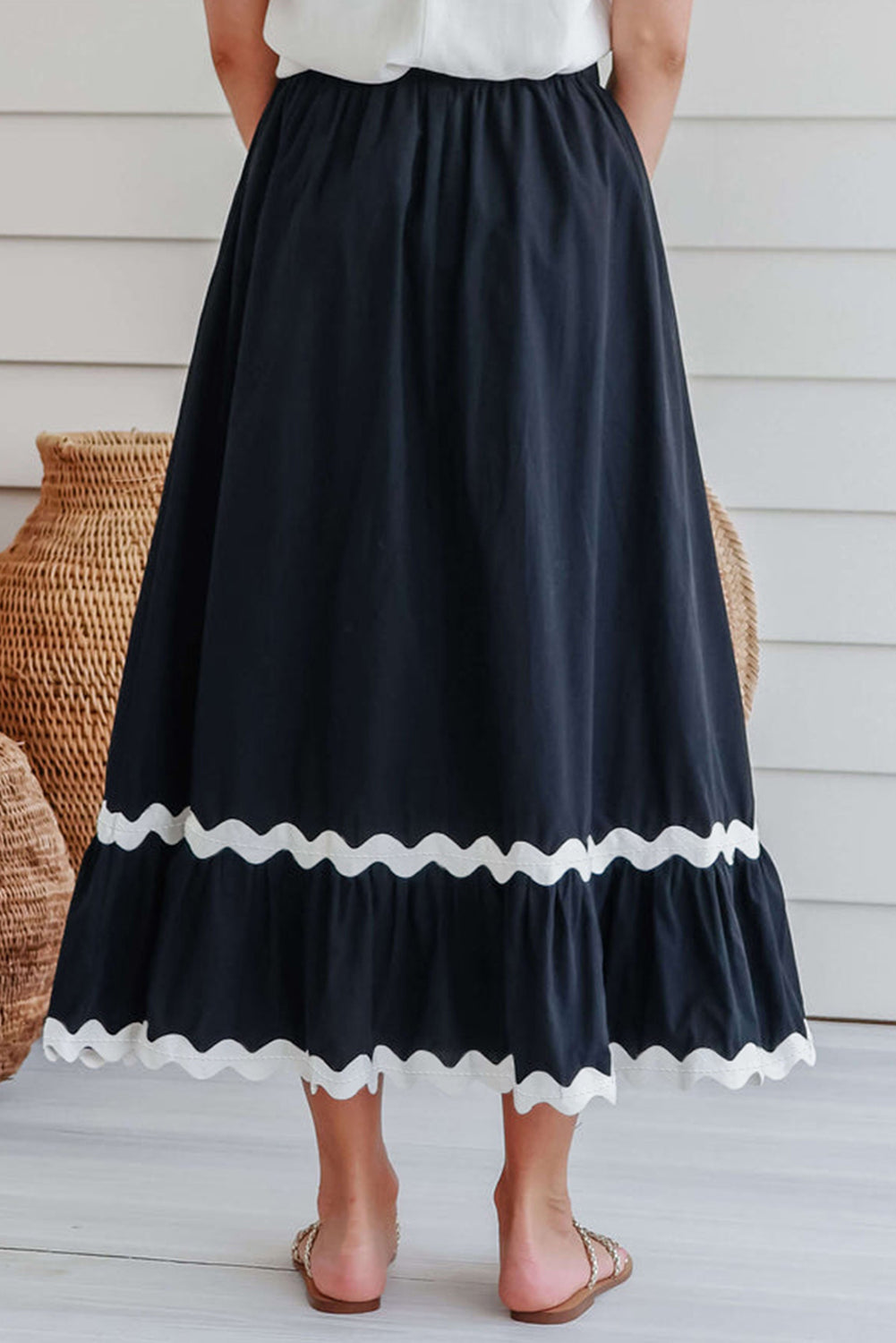 Ricrac Trim Midi Skirt