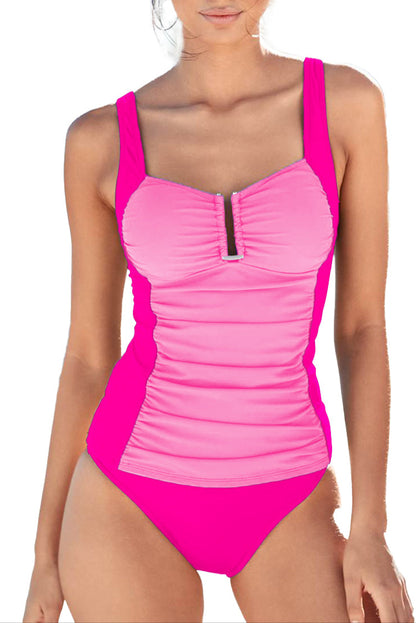 Colorblock Ruched Tankini Set