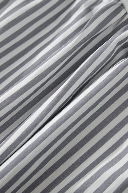 Stripe Gauze Patchwork Half Buttoned Babydoll Blouse