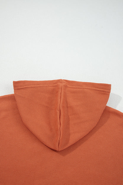 Stripe Waffle Patchwork Hooded Long Sleeve Top