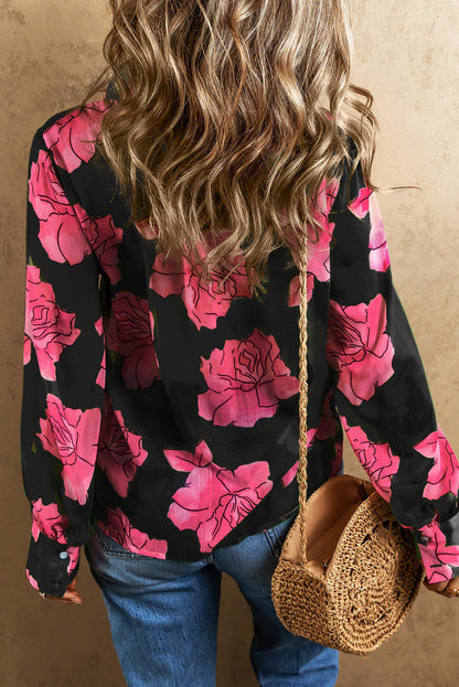 Floral Pleated Long Sleeve Shirt