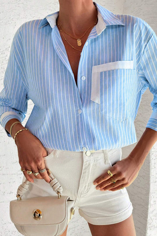 Stripe Contrast Long Sleeve Shirt