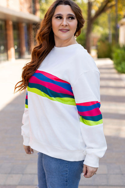 Plus Size Stripe Colorblock Drop Shoulder Sweatshirt