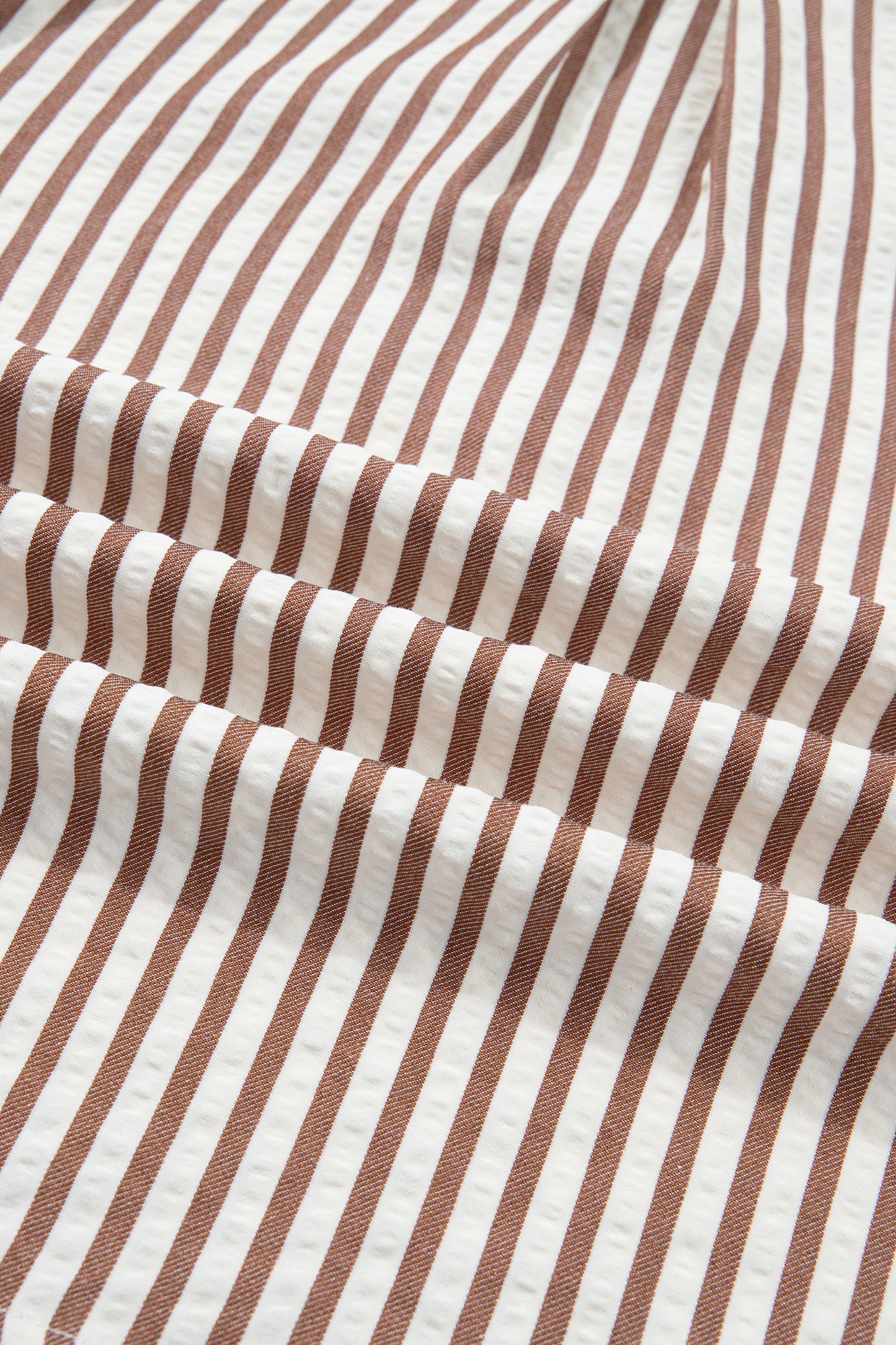 Stripe Collared V-Neck Bubble Sleeve Blouse