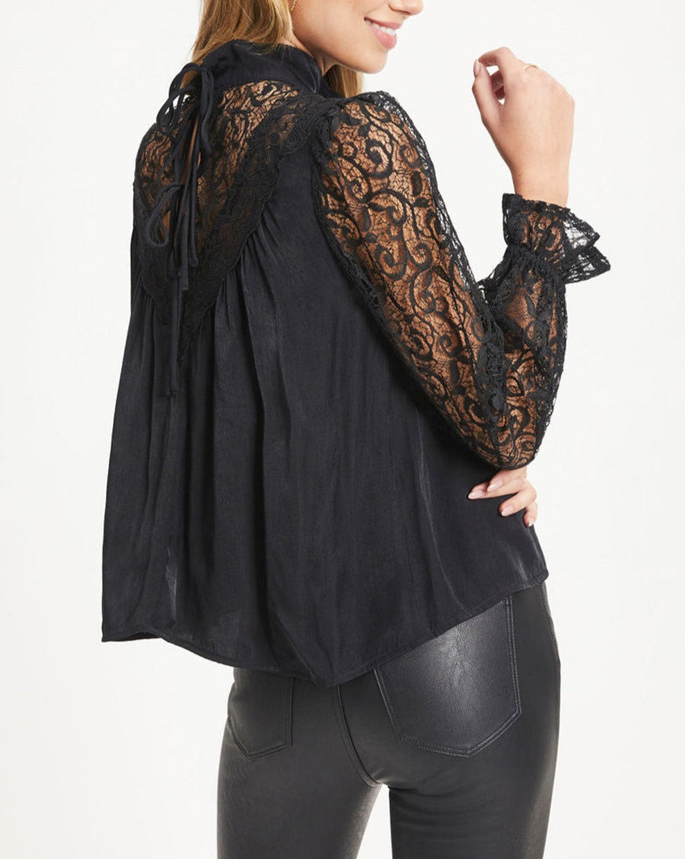 Lace Mock Neck Long Sleeve Blouse