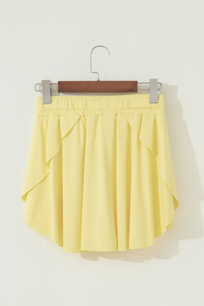 Solid Drawstring Elastic Waist Lined Tennis Skort