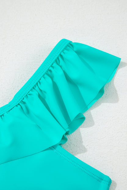 Solid Ruffle Top & Floral Bikini Set