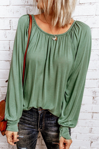 Gathered Long Bubble Sleeve Top