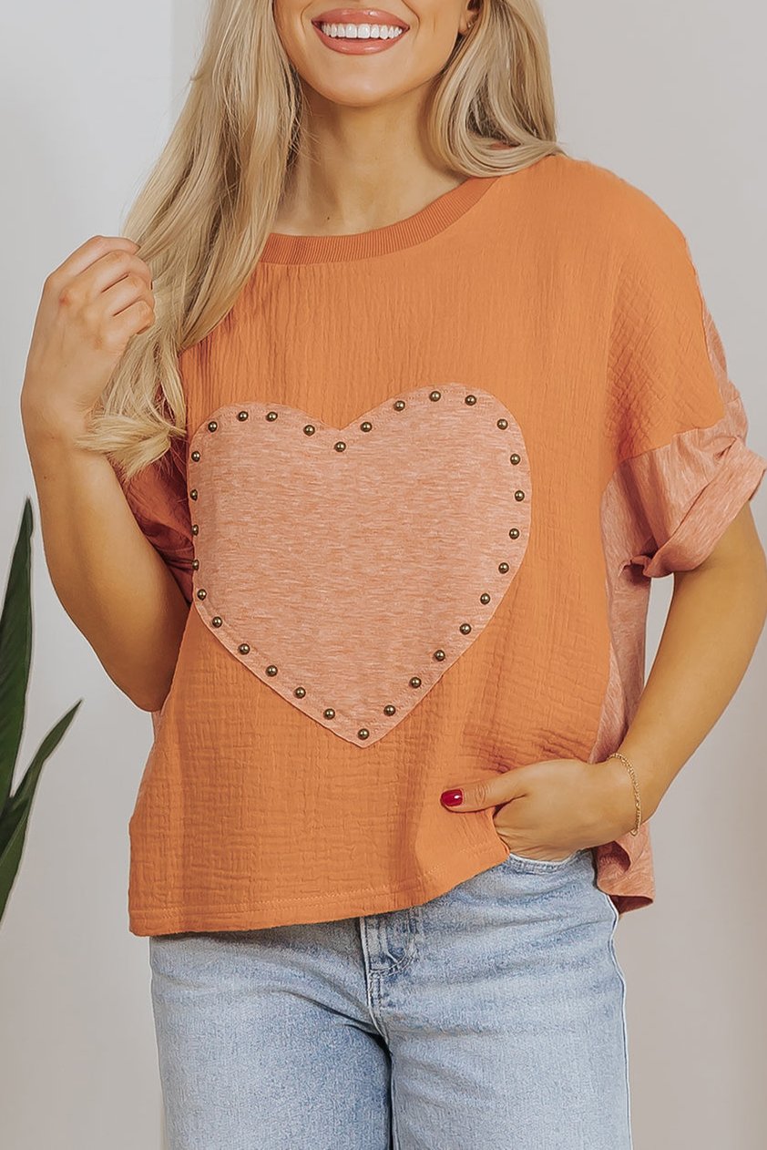 Heart Studded Patchwork Dolman Top