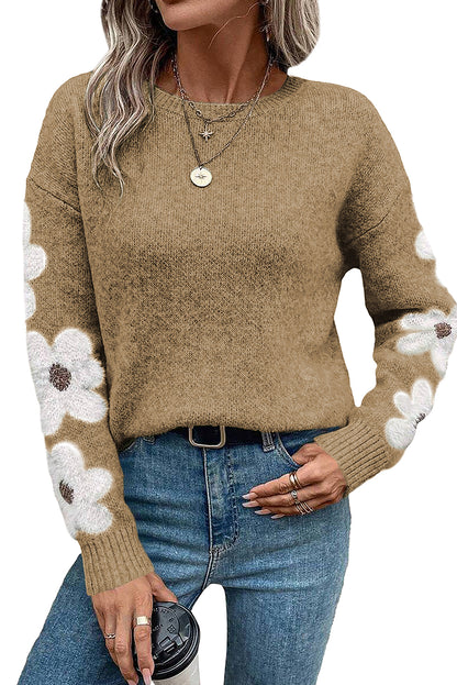 Floral Sleeve Drop Shoulder Sweater