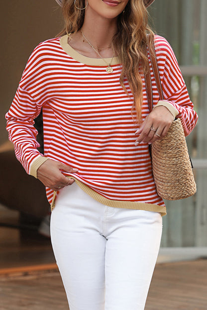 Stripe Contrast Trim Sweater