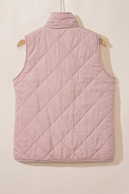 Solid Fleece Lined Quilted Vest Coat