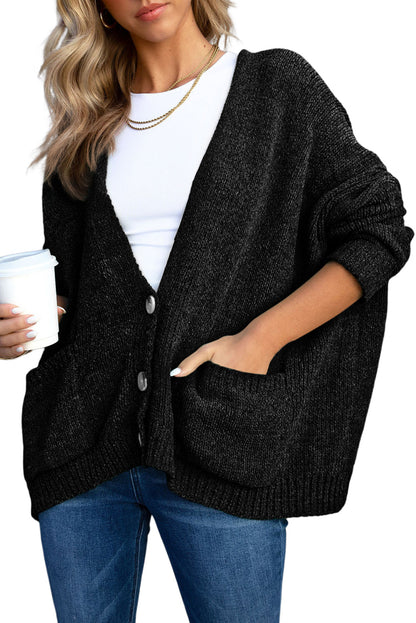 Button Front Pocketed Sweater Cardigan